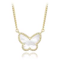 MINET Pozlacený stříbrný náhrdelník motýlek s bílou perletí
