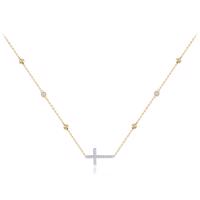 MINET Zlatý náhrdelník křížek s bílými zirkony a kuličkami Au 585/1000 3,90g