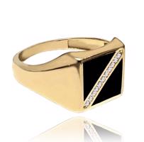 MINET Zlatý pánský pečetní prsten se zirkony Au 585/1000 vel. 60 - 4,20g